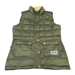 Cabelas Womens Goose Down Puffer Vest Green‎ Size Small Outdoor Safari Hiking